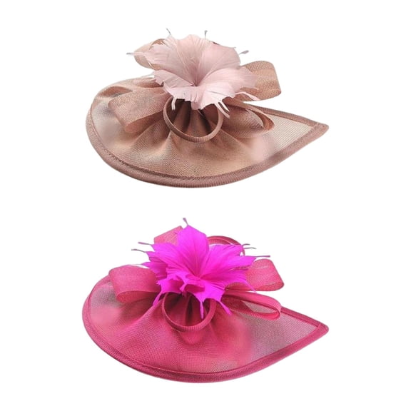 Wxqbjtam 2Pieces Mesh Fascinator Hat Girls Cocktail Tea Party Kentucky Derby Headband Pink Rose Red