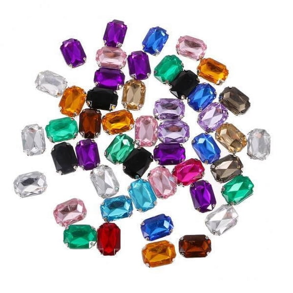 Wxqbjtam 2X 50pcs 10 * 14mm Rectangle Acrylic Rhinestone Button Multicolor for Diy Craft