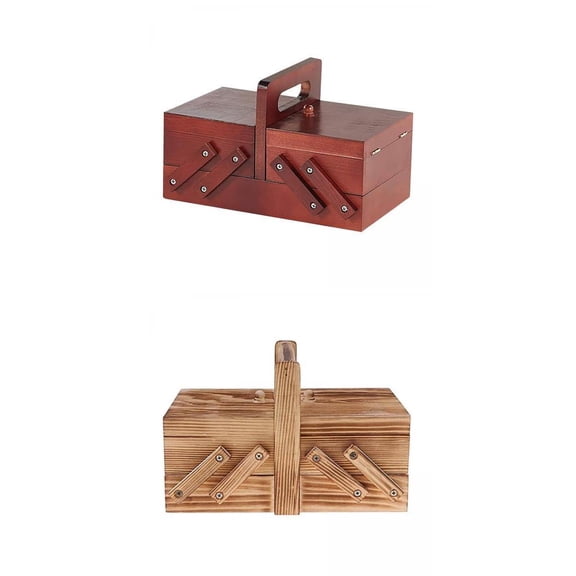 Wxqbjtam 2pcs Foldable Wooden Sewing Box Stitching Kit Sew Basket Large Jewelry Boxes