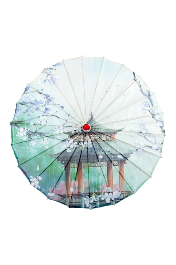 32" Classical Oiled Paper Umbrella, Bamboo Silk Umbrella Classical Dance Parasol Style D