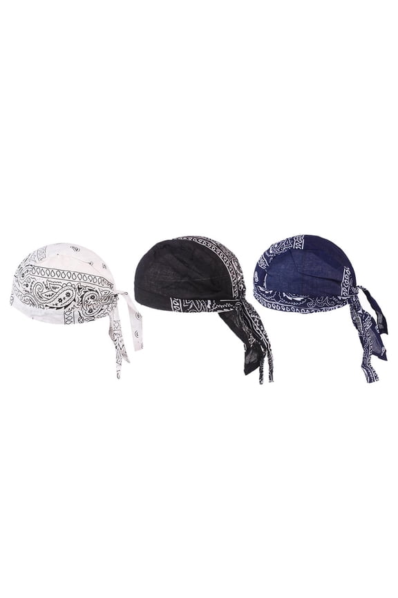 3pcs 100% Cotton Durag Women Men Du-Rag Chemo Hat Skull Cap Cycling Riding Hats