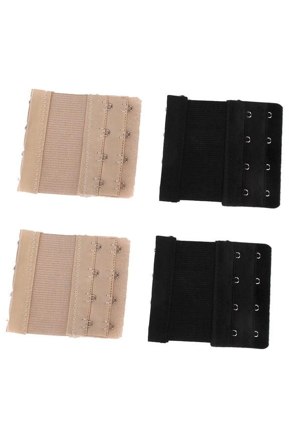 4 Pieces Elastic 4 Hook Bra Extension Extender Strap Set Black and Nude