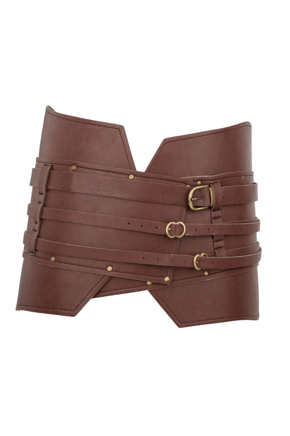 Adjustable Medieval Vintage Wide Belt Harness Belts Steampunk Sash Elastic Waist Brown