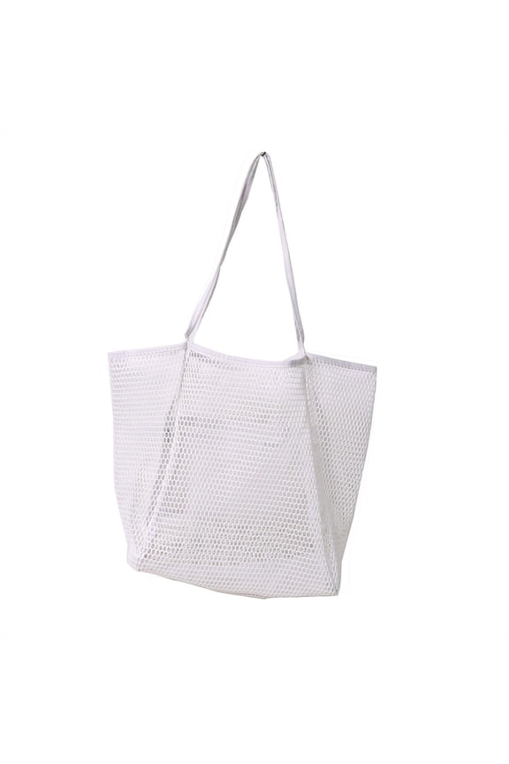 Beach Bag Women Mesh Beach Tote Fashion Versatile Storage Lightweight Hobo Pouch White