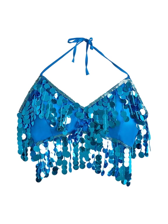 Belly Dance Bra Top Accessories Clubwear Dancewear Eye Catching Women Sequin Bra Blue