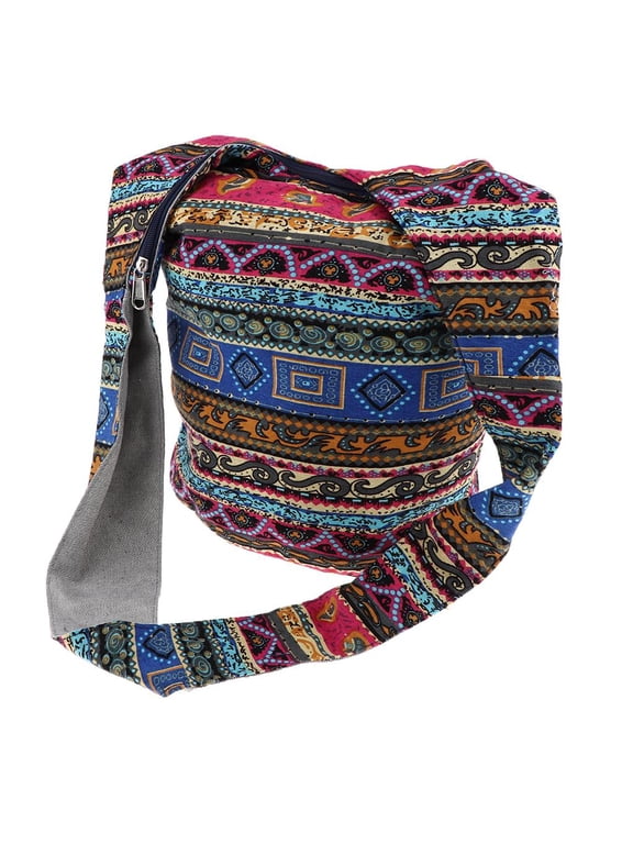 Bohemian Crossbody Shoulder Bag Hippie Gypsy Zip on Top Bag 35x18x32cm Multicolor