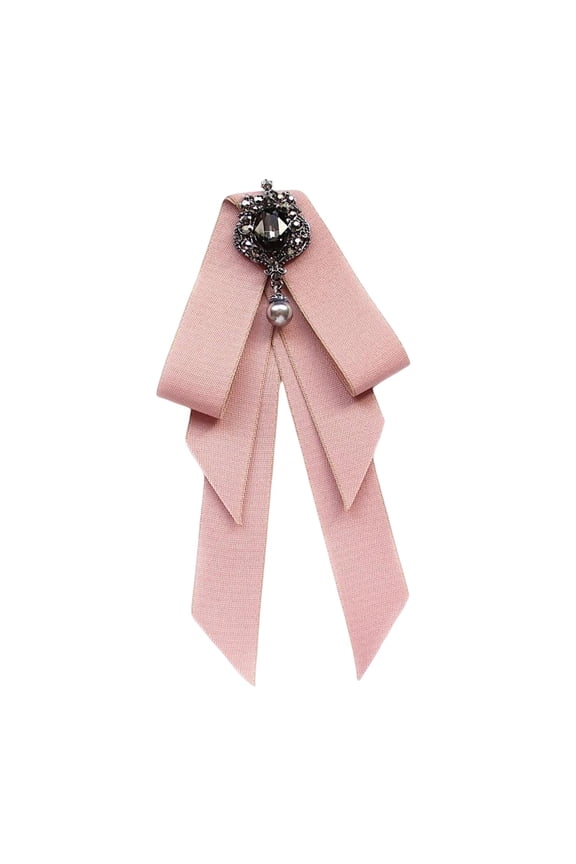 Bow Tie for Women Necktie with Long Ribbon Formal Adjustable Length Girls Brooch Pink