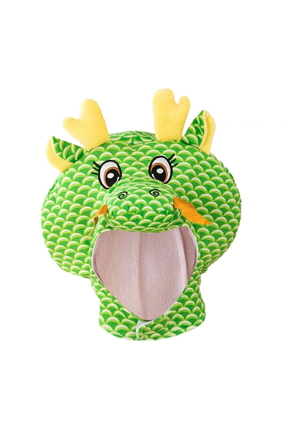 Breathable Plush Dragon Hat Adults Kids Lovely Men Women Cap Headdress for Night Green