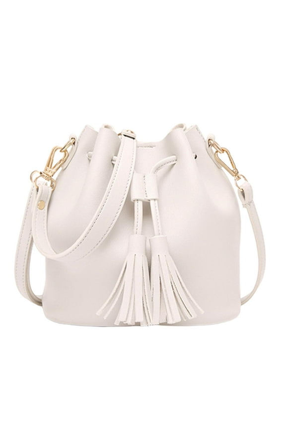 Bucket Shoulder Bag Drawstring Bag Hobo Bag Fashionable Shoulder Bags PU Leather White