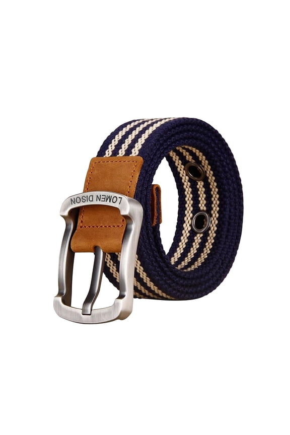 Canvas Belt Pin Buckle Strap for Jeans Accessories Travel Pants Unisex Men Women Blue Stripe 100cm