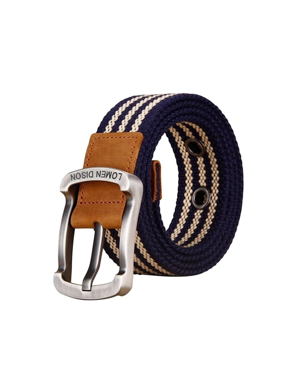 Canvas Belt Pin Buckle Strap for Jeans Accessories Travel Pants Unisex Men Women Blue Stripe 120cm