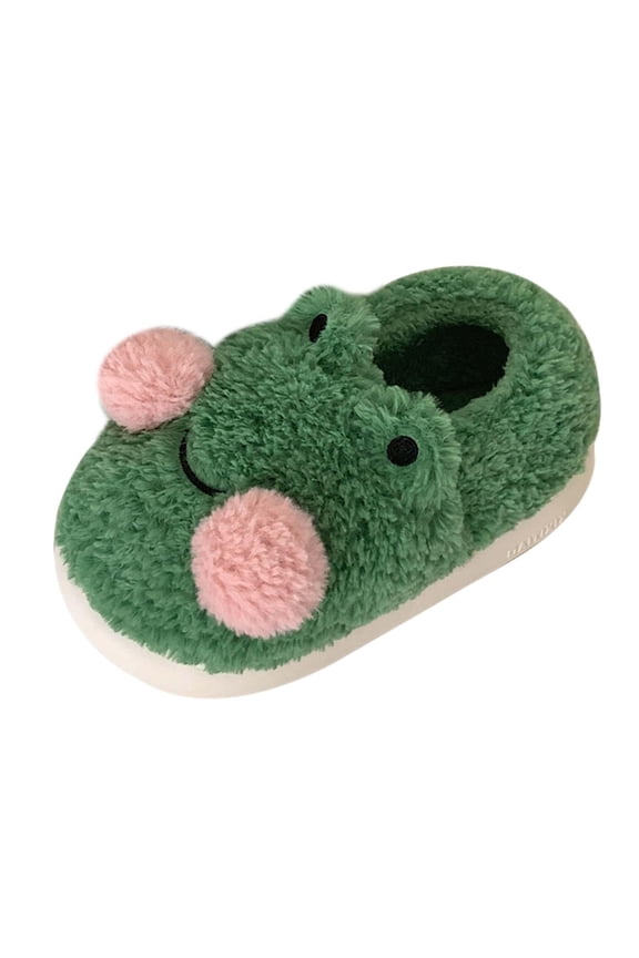Cartoon Women Frog Shaped Plush Slippers, Floor Shoes Non Slip Soft Fuzzy Animal 38-39