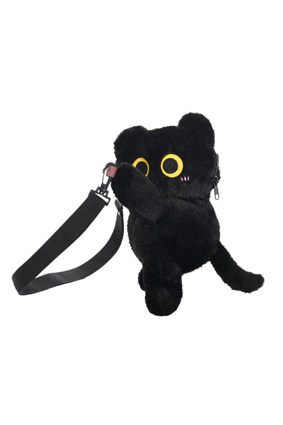 Cat Shaped Crossbody Bag Creative Change Purse for Birthday Gift Shopping Travel Black