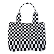 Wxqbjtam Chic Checkerboard Women Girls Knitted Shoulder Bag Casual Tote Black White