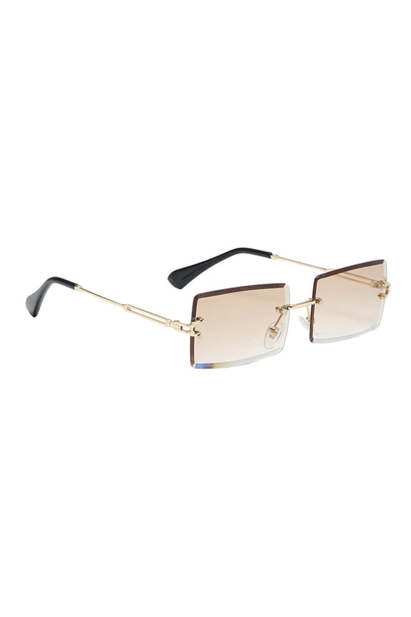 Chic Rectangle Cut Rimless Sunglasses Tinted Lens Eyeglasses Eyewear Shade Brown