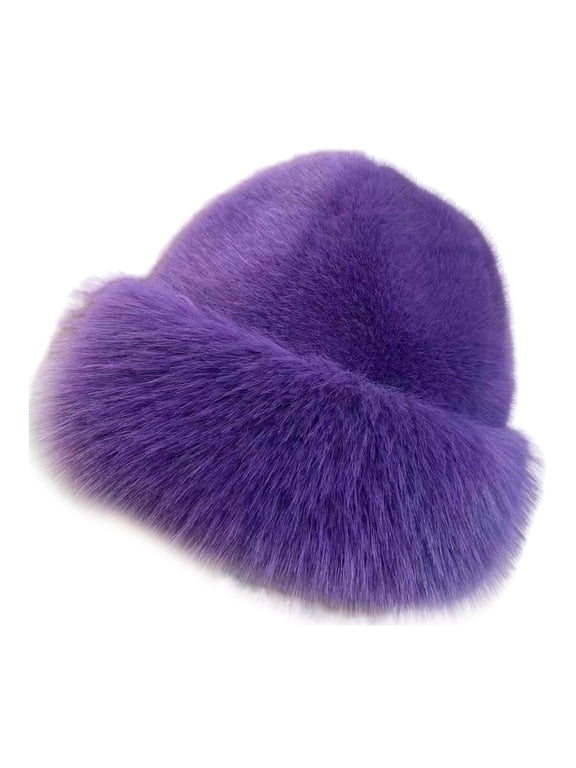 Cossack Hat Russian Hat Headwear Winter Faux Fur Hat for Outdoor Motorbike Girls Purple