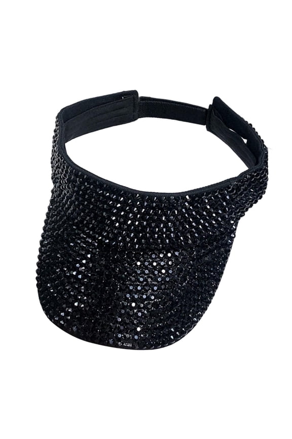 Crystal Sequin Bling Rhinestone Visor Sun Hat Adjustable Glitter Tennis Golf Black Cristal