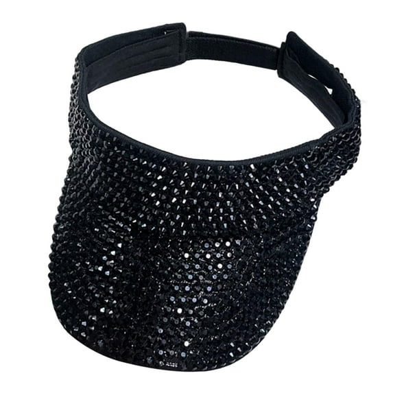 Wxqbjtam Crystal Sequin Bling Rhinestone Visor Sun Hat Adjustable Glitter Tennis Golf Black Cristal
