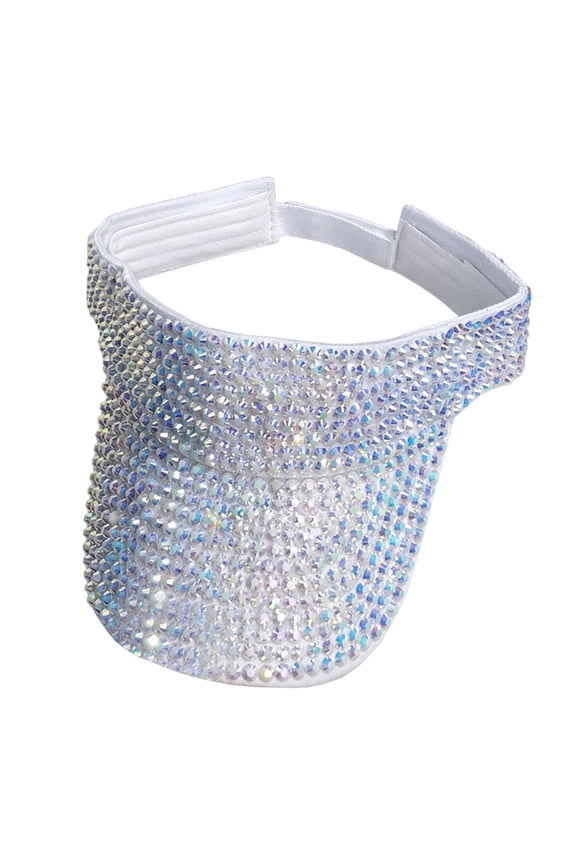 Crystal Sequin Bling Rhinestone Visor Sun Hat Adjustable Glitter Wide Brim White White Cristal