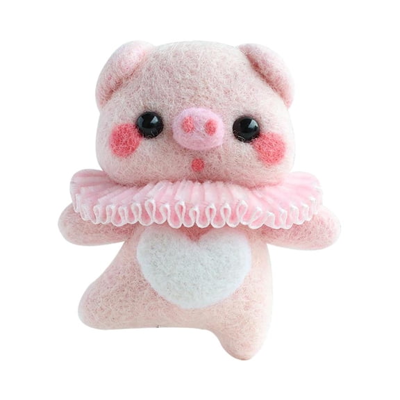 Wxqbjtam DIY Needle Felting Kit Felt Animals Wool Felt Tools and Foam Mat Pig