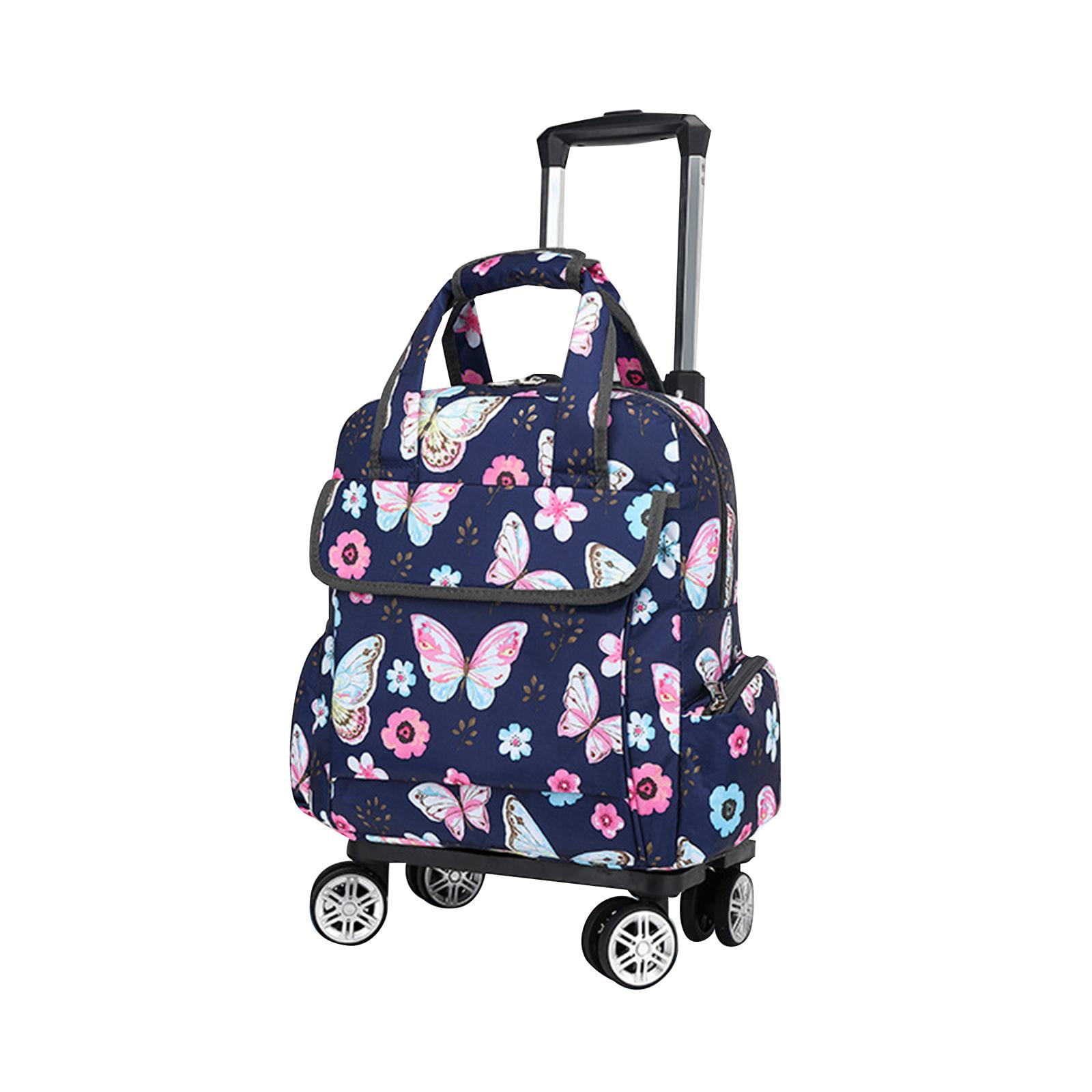 Wxqbjtam Duffle with Wheels Clothing Waterproof with 2 Wheel Rolling Luggage Oxford Cloth Butterfly
