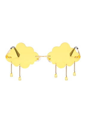 Fashion Cloud Shaped Sunglasses Rimless Glasses Pendant Tassel Rave Shades UV4 Yellow