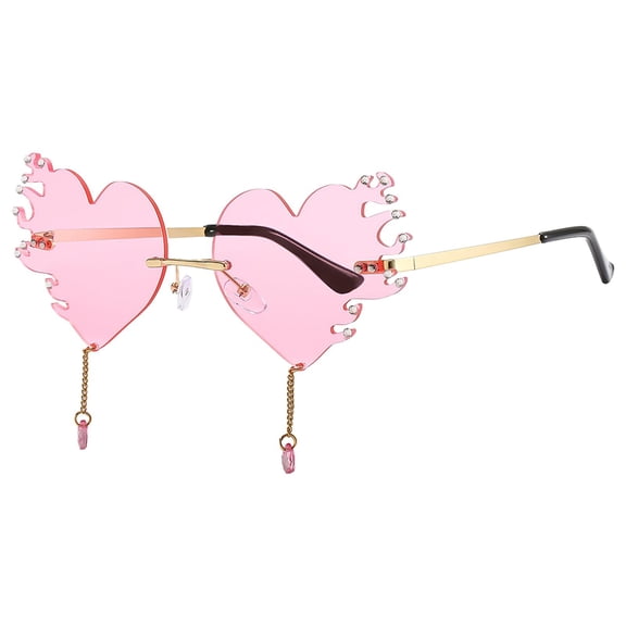 Wxqbjtam Fashion Heart Sunglasses with Pendant Teardrop Eyewear Rimless Sun Glasses UV400 Light Pink