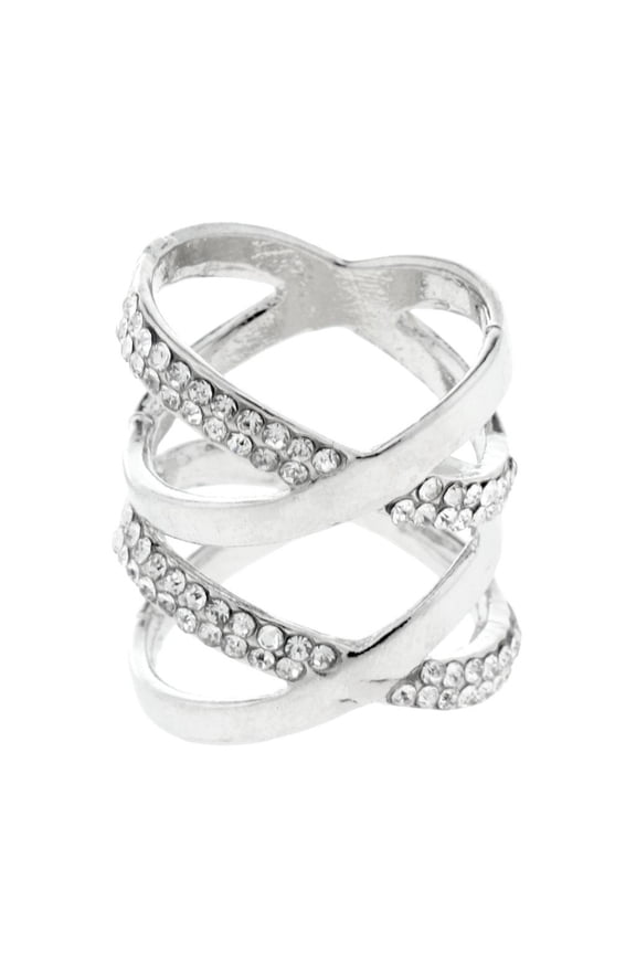 Fashion Hollow Cross Scarf Clip Rings Buckle Rhinestone Brooch Pin for Party - Silver