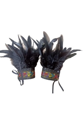 Feather Sleeve Cuffs Feather Bracelet with Ribbon Ties Women Fashion Punk Gothic Coloful