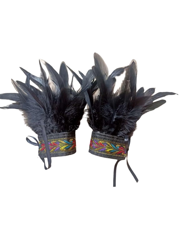Feather Sleeve Cuffs Feather Bracelet with Ribbon Ties Women Fashion Punk Gothic Coloful