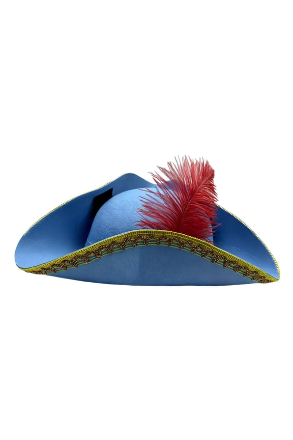 Feathered Pirate Tricorn Hat Felt Material Costume Cap Vintage Style for Cosplay Blue