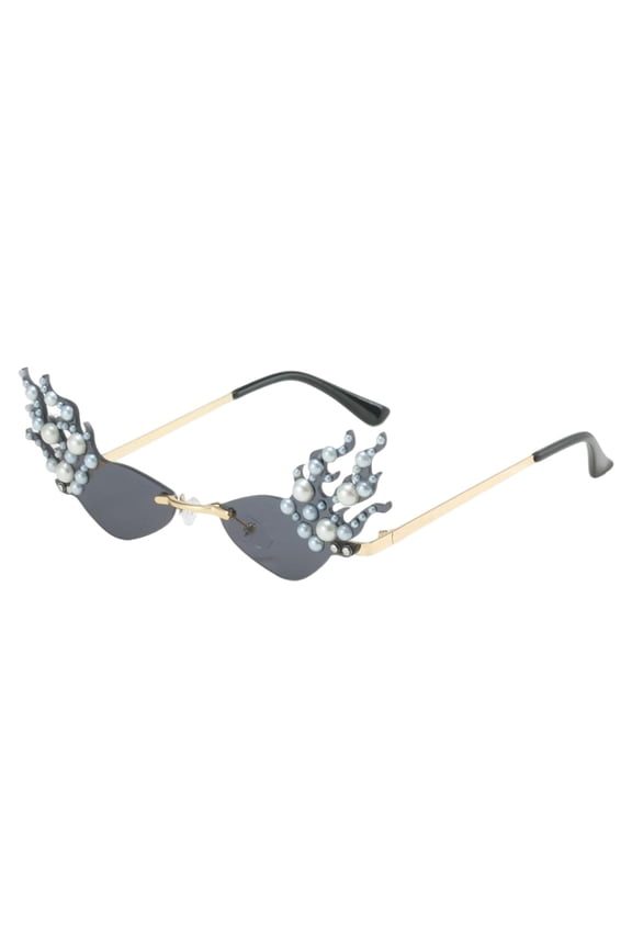 Fire Flame Sunglasses Pearl Decoration, Impact Resistance Narrow Glasses Grey