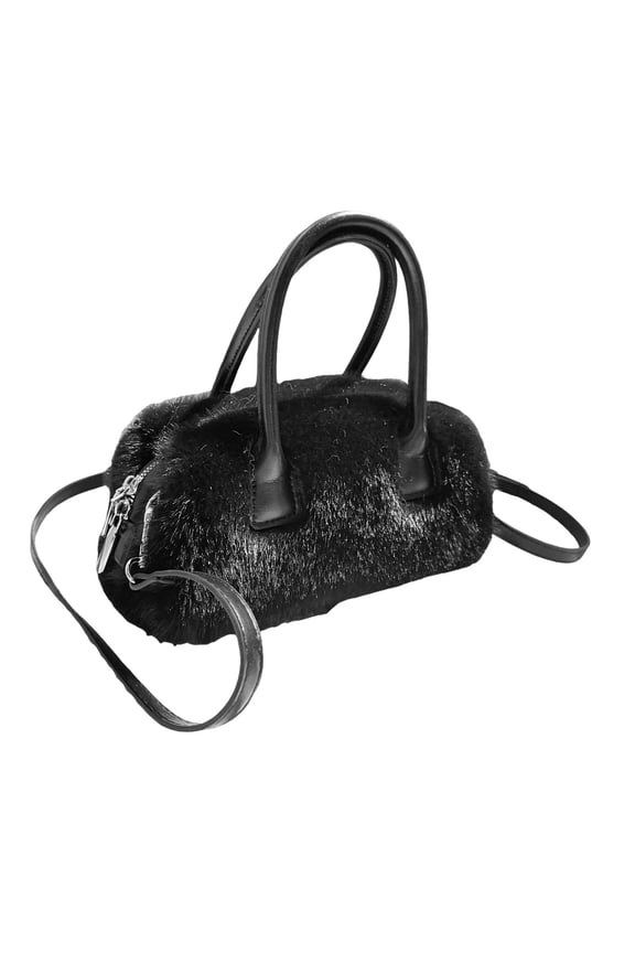 Fuzzy Handbag Portable Soft Furry Purse Fashionable for Travel Vacation Commuter black