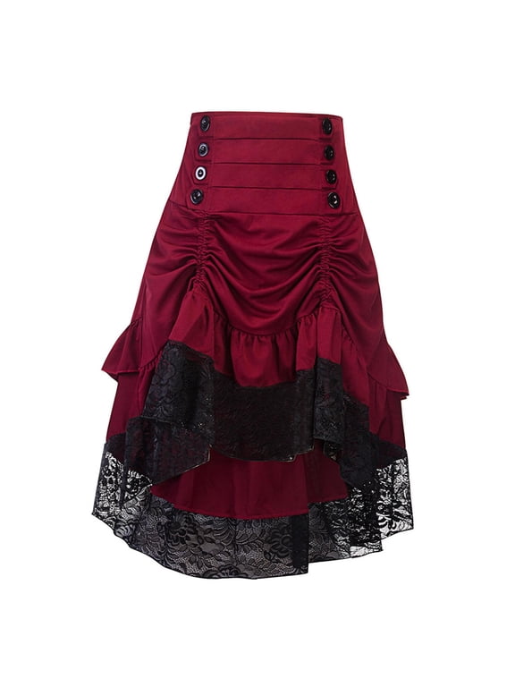 Gothic Skirts Womens Steampunk Skirt Long Skirt High Waist High Low Bustle Skirt L