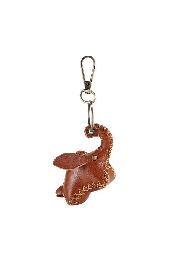 Keychain Pendant Keyring Car Key Chain Cute Elephant Hand Sewn PU Leather Crafts Brown