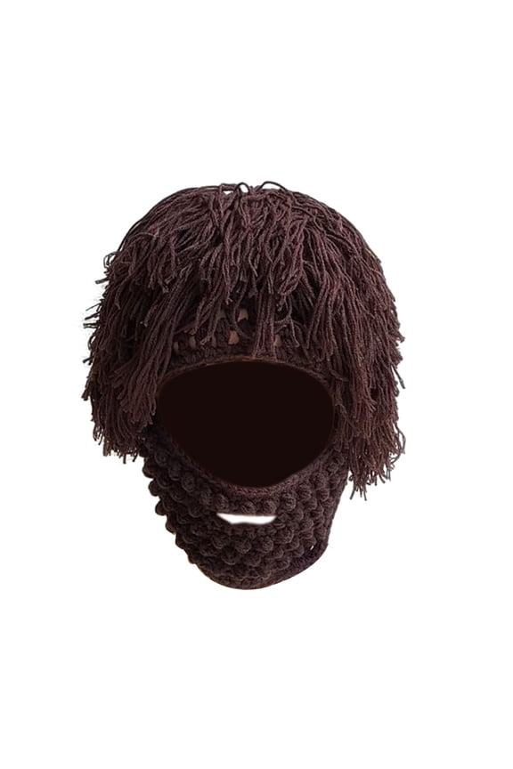 Knit Bearded Hat Dress up Casual Handmade Photography Props Headgear Knitted Hat Brown