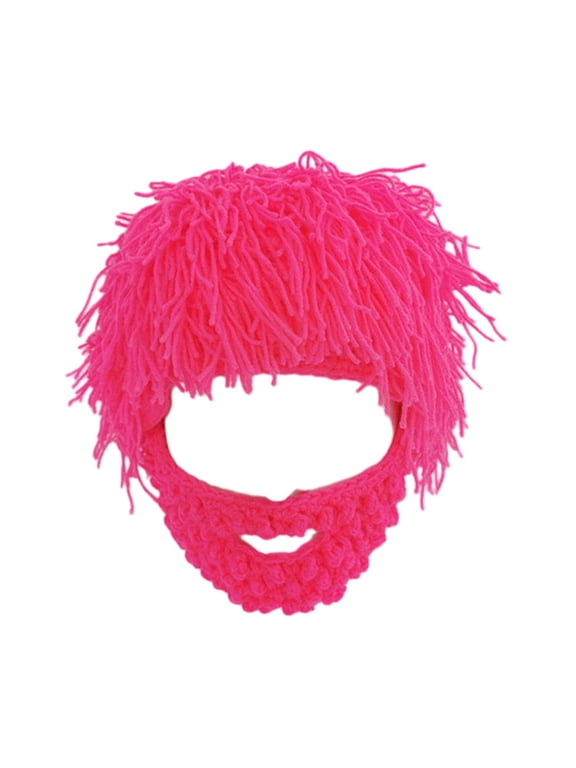 Knitted Hat Comfortable Winter Cap Prop Windproof Warm Hat Fancy Dress Beard Hat Dark Pink L