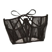 Wxqbjtam Lace Corset Belt Cincher Push Up Tie Back Adjustable Boned Girdle for Women Wide Black