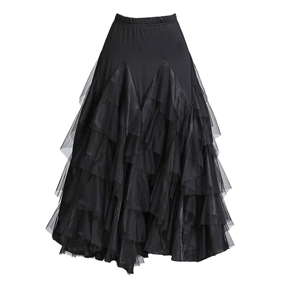 Wxqbjtam Latin Dance Skirt Oriental Dancer Dress Long Petticoat Costume Women's Clothing E Black
