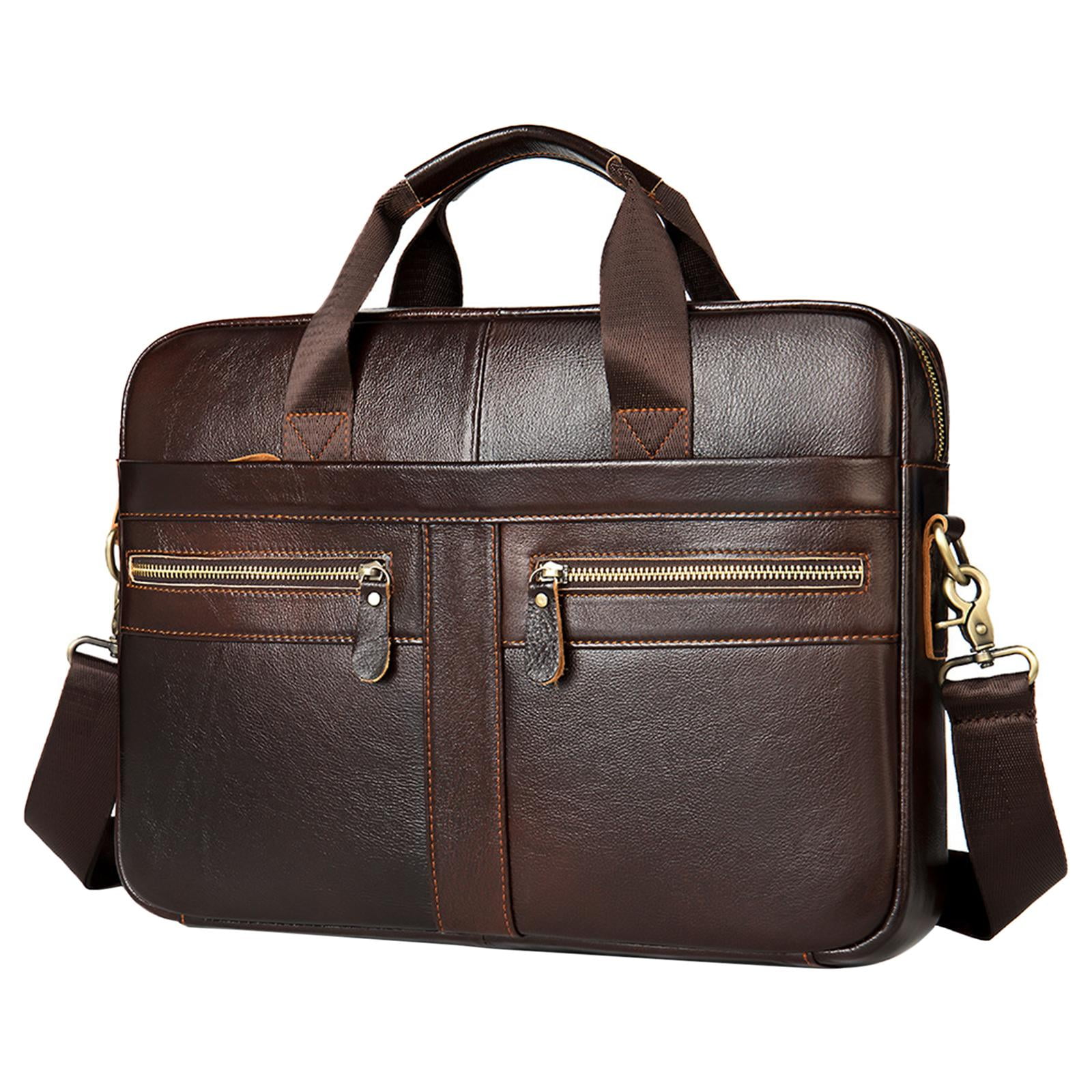 Wxqbjtam Men Briefcase Multi Pockets Practical Business Laptop Bag Lightweight Adjustable Dark Coffee
