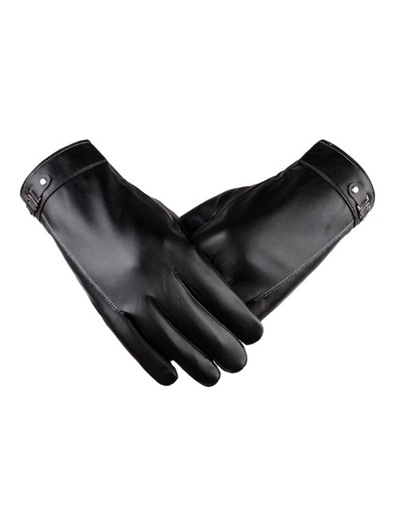 Men Winter Warm Gloves With Wool Lining Leather Touchscreen Snap Closure Cycling 21cm