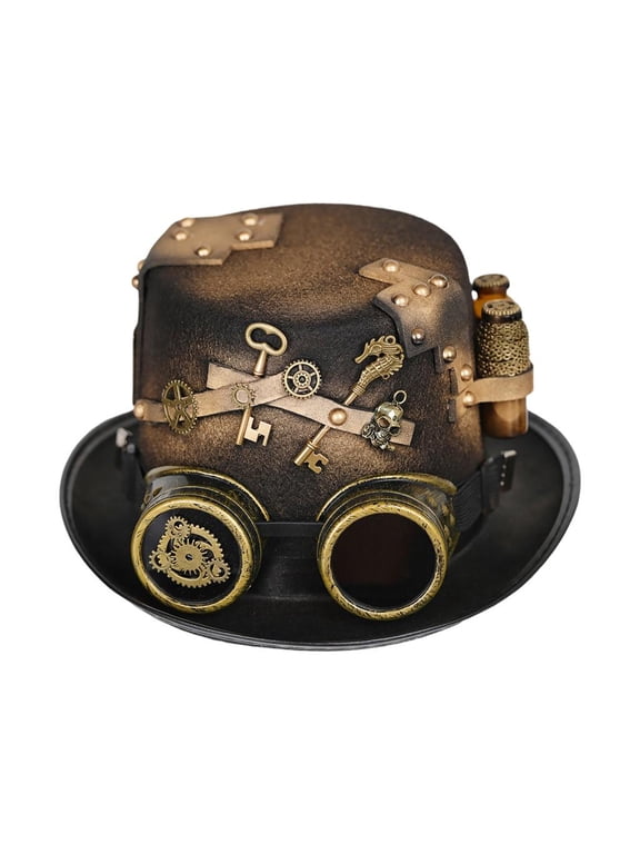 Men Women Handmade Steampunk Top Hat With Gear Glasses Stage Hat Party Steampunk