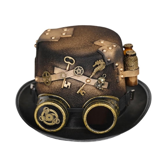 Wxqbjtam Men Women Handmade Steampunk Top Hat With Gear Glasses Stage Hat Party Steampunk