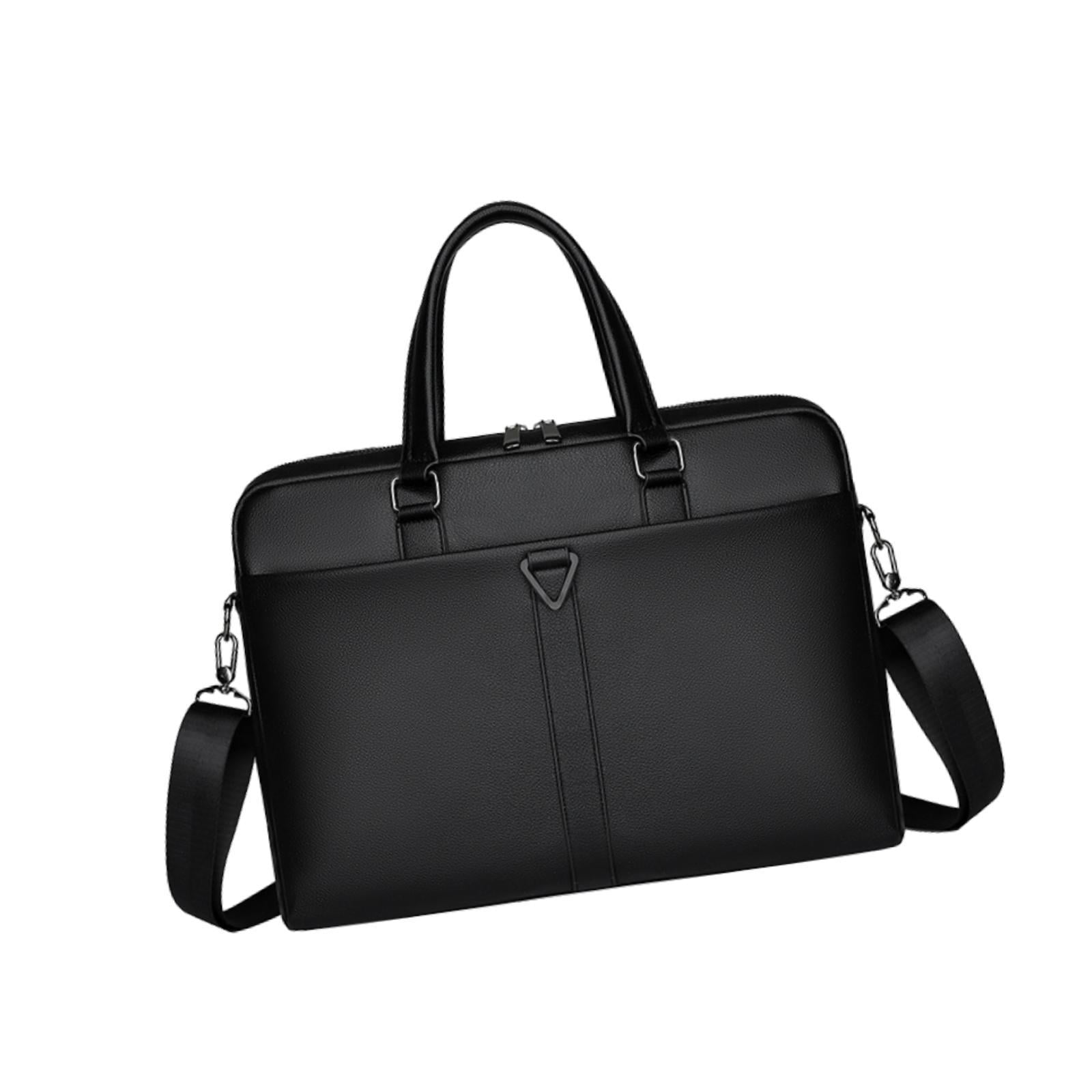 Wxqbjtam Mens Business Bag Briefcase with Shoulder Strap Large Capacity Handbag Crossbody PU Black