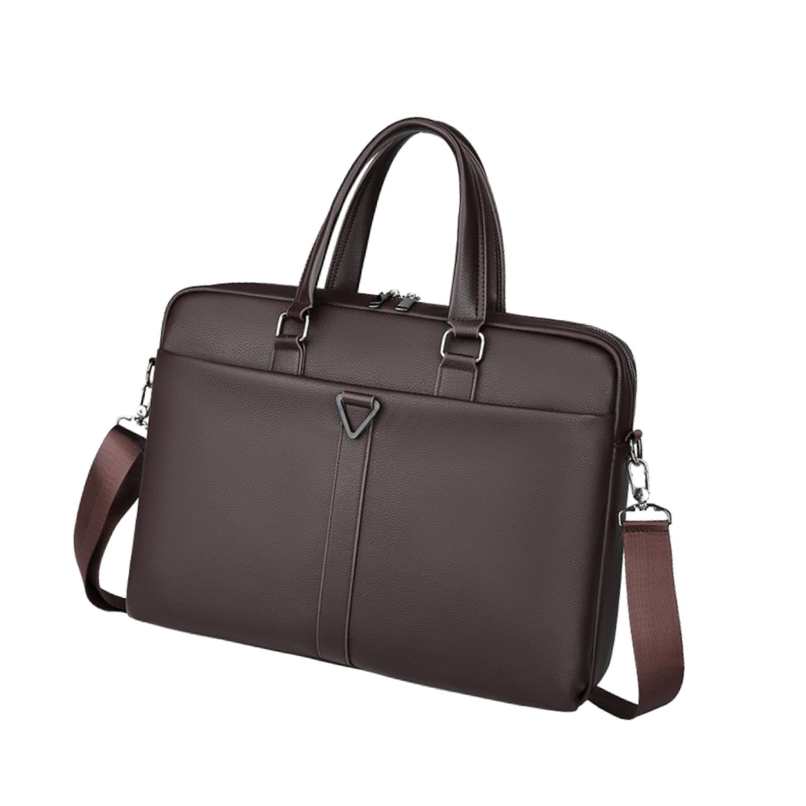 Wxqbjtam Mens Business Bag Briefcase with Shoulder Strap Large Capacity Handbag Crossbody PU Brown