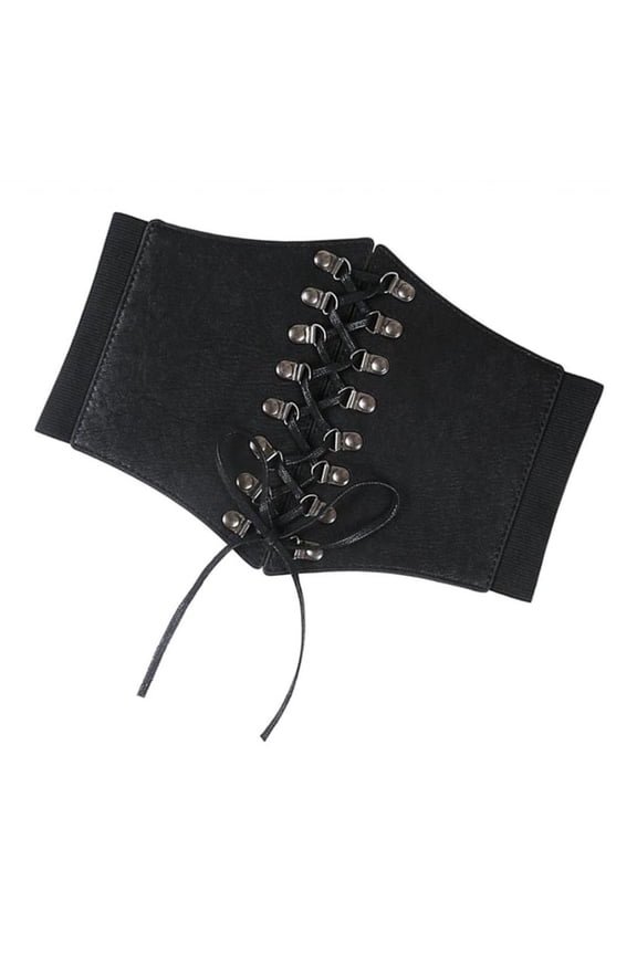 PU Wide Waist Band Cincher Waspie Underbust Corset Belt for Womens Dress C Black