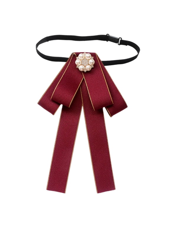 Pre Tied Bow Tie Necktie for Women Solid Color Versatile for Prom, Party Elegant Red w Beige Edge