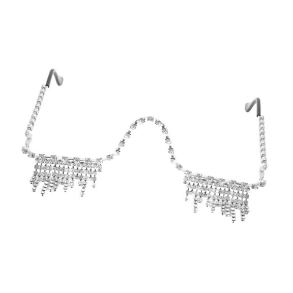 Wxqbjtam Rhinestone Glasses Frame Sparkling Protection Decor Half Frame for Rave Festival Silver