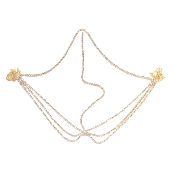 Wxqbjtam Rhinestone Head Chain Masquerade Necklace Headband Stylish Hair Chain Forehead Gold