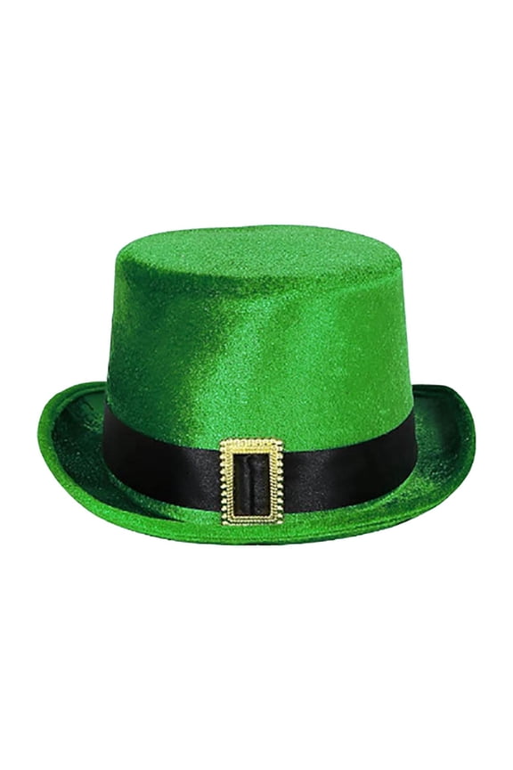 ST. 's Top Hat Flat Top for Men Women Novelty Leprechaun Green Top Hat for Fancy Black Ribbon